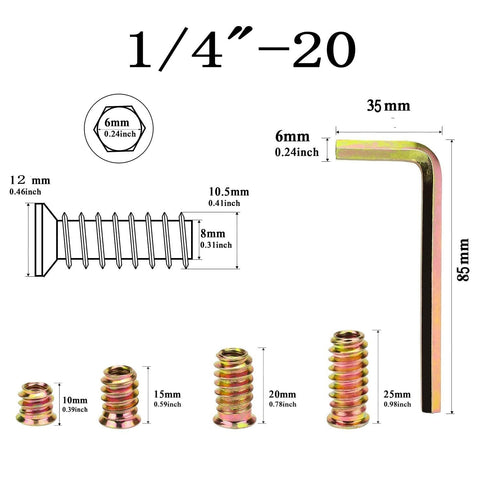 100pcs Threaded Inserts for Wood, Screw in Nut Fastener Connector, Steel Hex Drive Nut Inserts for Furniture