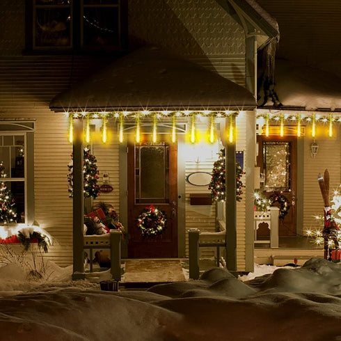 16-Tube 2 Sets 8-Tubes Kwaiffeo Warm White Icicle Lights Outdoor, Meteor Shower Lights for Christmas Thanksgiving New