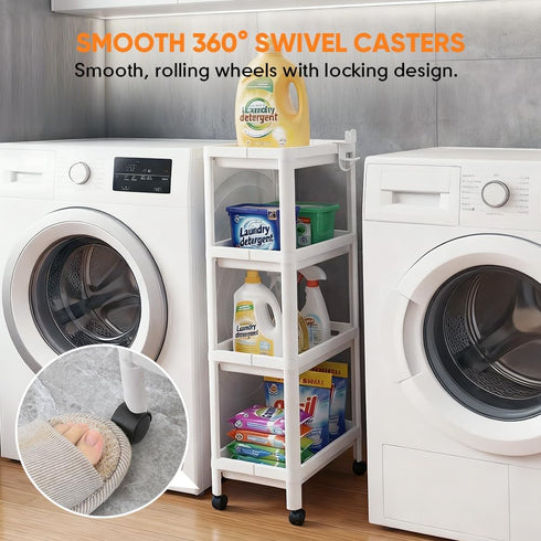 4 Moryimi Laundry Room Cart Between Washer and Dryer Storage, Expandable Slim Laundry Cart with Wheels, Tier Slim