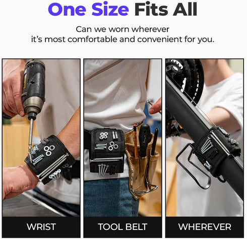 Magpie Magnetic Wristband, 10 Powerful Magnets for Screws, Nails, and Drill Bits, Durable Nylon