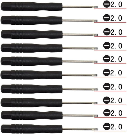 Fixinus 10 Pieces Slotted Mini Screwdrivers Set | 2.0mm Flat Head for Cell Phone, Tablet, and Small Electronics