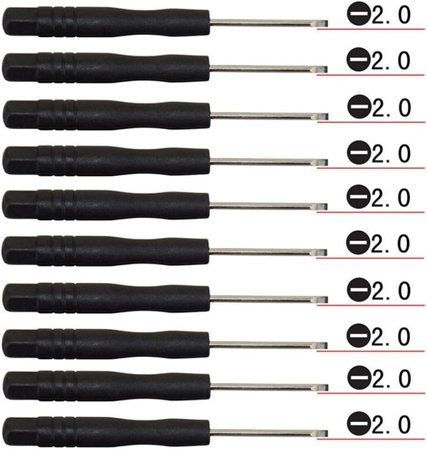 Fixinus 10 Pieces Slotted Mini Screwdrivers Set | 2.0mm Flat Head for Cell Phone, Tablet, and Small Electronics
