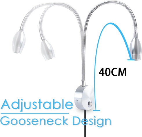 3W Dimmable Adust Reading Lights for Books in Bed, Bedside Reading Lamp, LED Wall Mount Lamp, Adjustable Colour