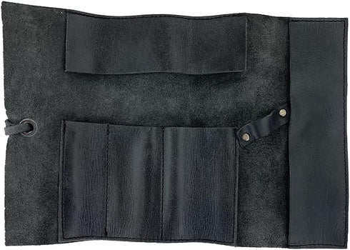Hide & Drink Rustic Pencil Roll Pouch, Multi-Purpose Storage Wrap for Craft, Full Grain Leather, Charcoal