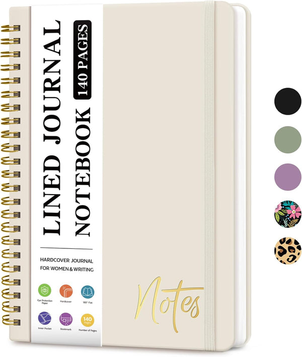 Lined Spiral Journal Notebook for Women, A5 College Ruled, Hardcover Notebooks for Writing, Note Taking, Office School