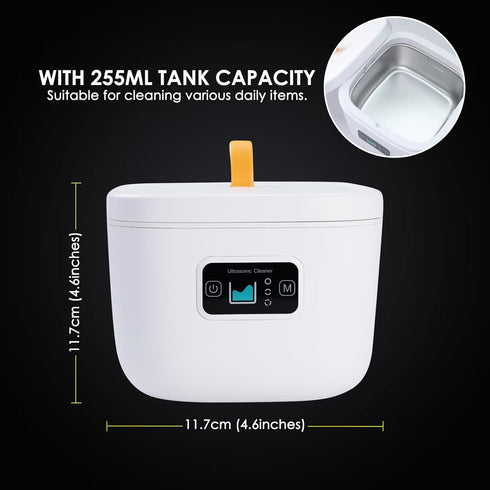 Ultrasonic Cleaner Machine 8.6oz (255ml) with UV, 45kHz Portable Jewelry Cleaner, 3 Cleaning Modes for Home