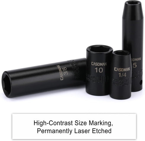 55PCS 1/4-Inch Set, 5/32 Inch 9/16 Inch, 4mm 15mm, 6-Point, Set CASOMAN Drive Impact Socket Shallow & Deep,