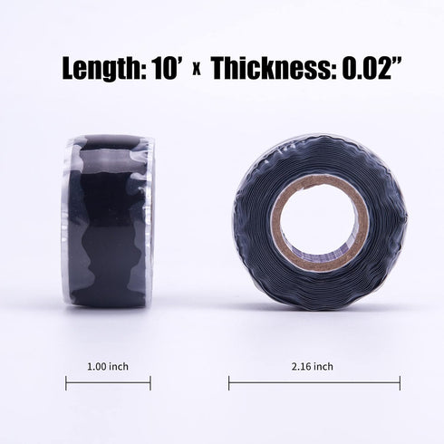 Self Fusing Silicone Tape Leak Seal - 1 In 10 Ft Black, No Adhesive Waterproof Silicon Rubber Self Amalgamating Tape
