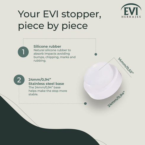 EVI Door Stop - White Stainless Steel Door Stop with Adhesive and Screw Fastening, Protective Rubber