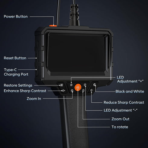 SKYEAR 16.4ft 4.3'' 1080P, 8 IP67 5m) Endoscope with Light and Semi-Rigid Cable, Handheld Borescope HD Adjustable LED