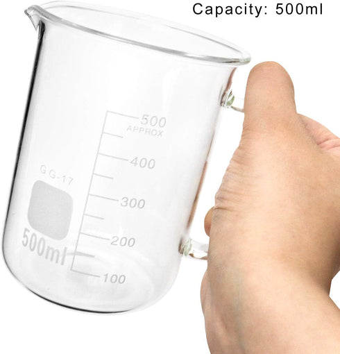 QWORK 500ml Beaker Mug with Handle, Borosilicate Glass Measuring Cup