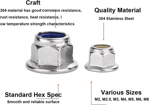 cSeao 30pcs M5 x 0.8mm Flanged Lock Nuts, 304 Stainless Steel, Bright Finish DIN6926