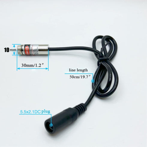 650nm red line laser module industrial laser module adjustable focus line length 19.7 DC plug diameter 10mm (10mm-line-1pack)