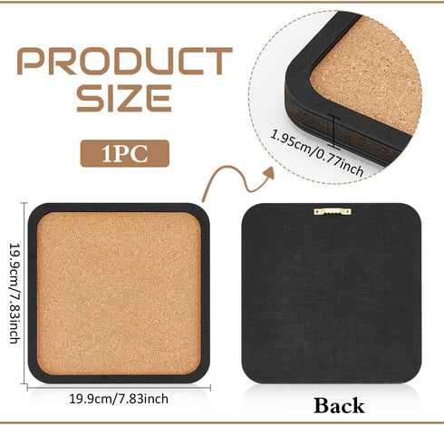 BENECREAT Square Cork Board, 0.8inch Thick Wall Mounted Bulletin Display Board for Office and Home Decor