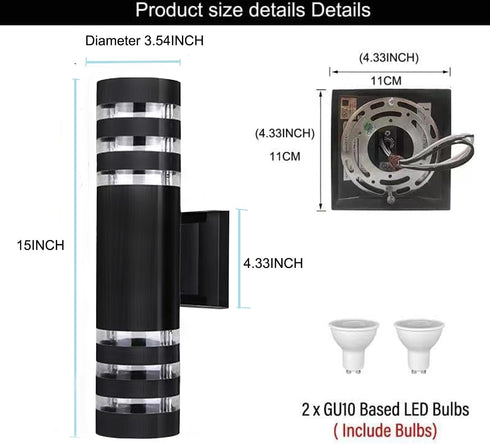 1Pack 15inch Lights,18W 4000K IP65 LED Cylinder Up & Down Wall Modern Outdoor Wall Light Day White Aluminum Body