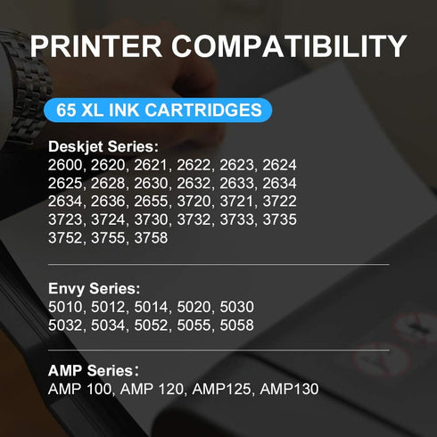 Remanufactured Ink Cartridges Replacement for HP 65XL, 65 for Envy 5055, 5052, 5058, DeskJet 3755, 2652, 2655 (1 Black,