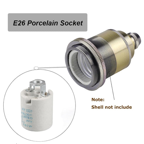 E26 (Pack 1) Keyless Porcelain Socket with Hickey,TWDRTDD Medium Base Keyless Porcelain Lampholder