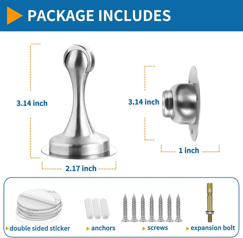Magnetic Door Stop, Stainless Steel Holder, Brushed Satin Nickel Doorstop with Double-Sided Adhesive Tape