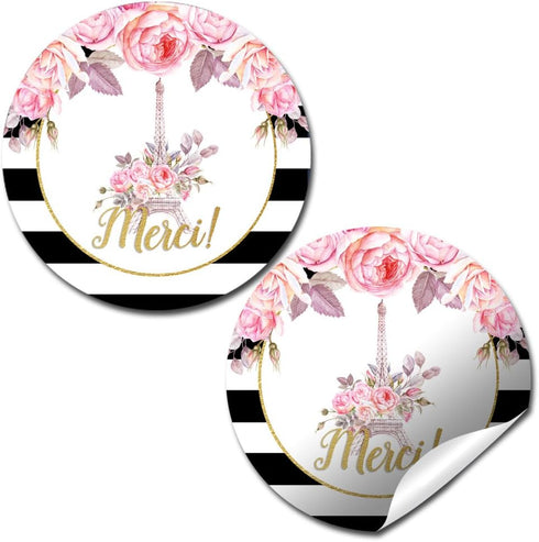 Ooh La La Paris Thank You Sticker Labels - 40 2" Party Circle Stickers by AmandaCreation for Party Favors, Envelope
