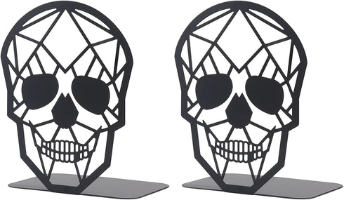 Moocci Black Skull Design Bookend Metal Book Ends, Heavy Duty Bookends for Shelves
