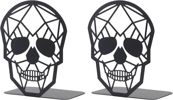 Moocci Black Skull Design Bookend Metal Book Ends, Heavy Duty Bookends for Shelves