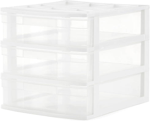 Gracious Living 3 Drawer Desktop Organizer, Craft Storage with Organization Lid for Office Supplies, White/Clear