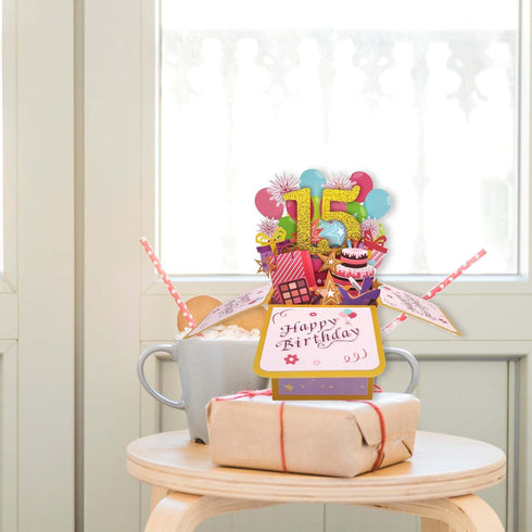 Asmallgf 15th 15 3D 15 Sweet Birthday Popup Card for Him Her, Naughty Fifteen Bday Gifts for Teen Girls Boys, Happy