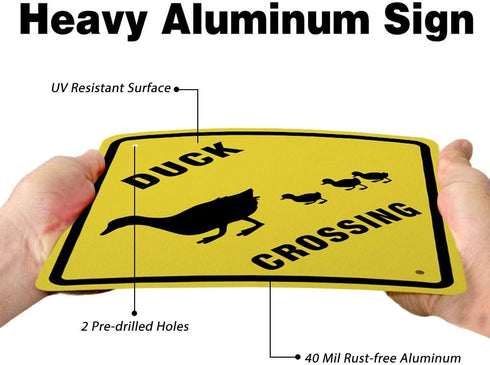 GLOBLELAND Duck Crossing Sign, 10x10 inch Aluminum Caution Sign, UV Protected Reflective Waterproof