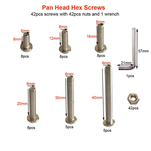 84Pcs M6 Hex Pan Head Cap Bolts Nuts Screws Assortment Set - 304 Stainless Steel Allen Socket Drive (84PCS M6)