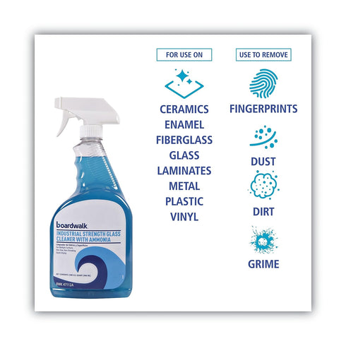 BWK37112AEA Ammonia, 32 oz Boardwalk Industrial Strength Glass Cleaner with Trigger Bottle