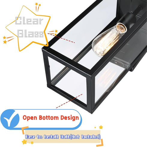 17.75in 1 Pack WISBEAM Large Size Dusk to Dawn Wall Sconce for House, Black Outdoor Wall Lantern, Modern Porch Lights