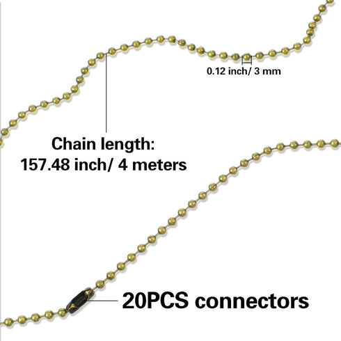 Sorcristy 157-Inch 20 3mm Lamp Fan Pull Chain Extender Ball Chain With Connectors Extra Long Rust Proof Extension