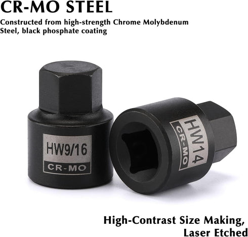 16PCS 3/8" Set, 16 Set, 1/4 Inch 3/4 Inch, 6mm 19mm EMENTOL Drive Low Profile Impact Hex Driver SAE/Metric, CR-MO