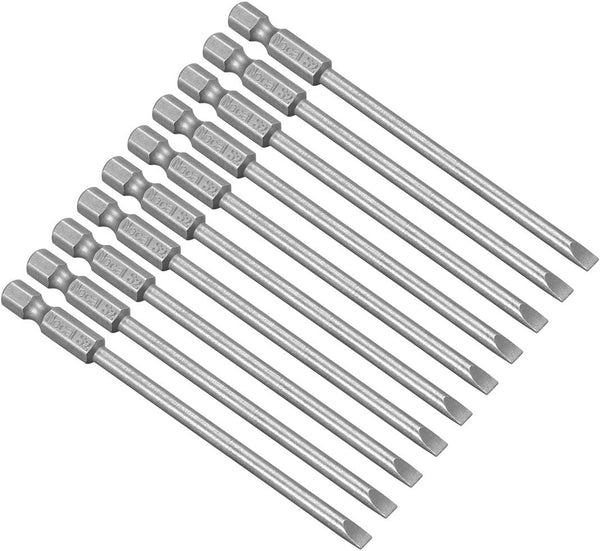 uxcell 10 Pcs 4mm Slotted Tip Magnetic Flat Head Screwdriver Bits - 1/4 Inch Hex Shank, 4-inch Length S2 Power Tool