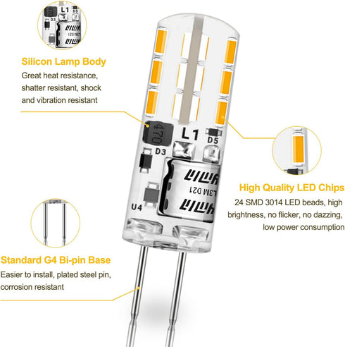 YUIIP G4 LED Bulb 2W 10W 20W Halogen Bulbs Replacement AC/DC 12V G4 Bi-Pin Base Light Warm White 3000K Lamp for Landscape, Under Cabinet Lighting, No Flicker, Pack of 8 by YUIIP