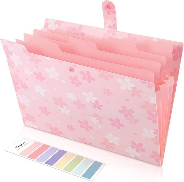 SKYDUE Expanding File Folder - 5 Pocket Accordion File Organizer for School Office Supplies, Pink