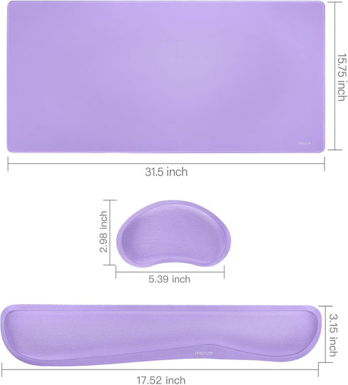 MOSISO Keyboard Mouse Pad Set, Large Gaming Mouse Pad & Wrist Rest Support, Ergonomic Non-Slip Cushion, Purple