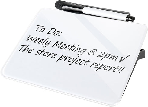 Small Desktop Dry Erase White Board, 8"×6" Glass Whiteboard with Stand for Notes, Mini Notice Board for Home Office
