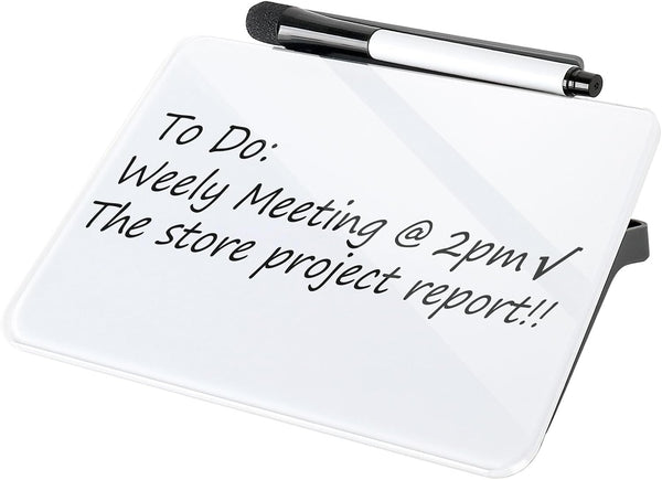 Small Desktop Dry Erase White Board, 8"×6" Glass Whiteboard with Stand for Notes, Mini Notice Board for Home Office
