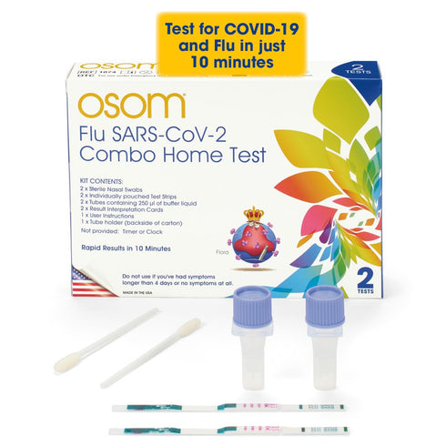 OSOM Flu SARS-CoV-2 Combo Home Test, 2 Flu/COVID-19 Tests, 10-Minute Results, Made in USA