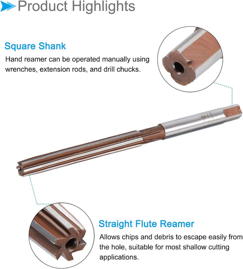 Hand Reamer 1/4" Cutting Dia. - 6 Flutes High Speed Steel Milling Cutter Tool for Aluminum, Plastic, Wood, Copper