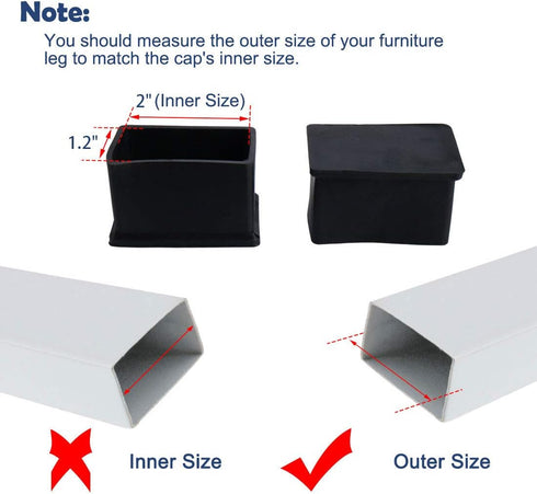 50mm 30mm 4pcs uxcell Rubber Rectangle Chair Leg Caps End Pad Feet Cover Furniture Slider Floor Protector x Black