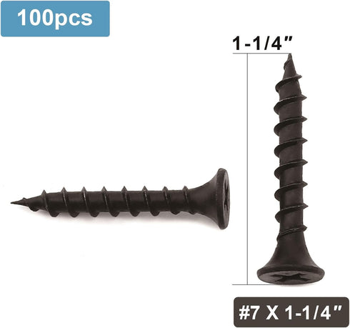 #7 x 1-1/4" Wood Screw 100PCS Black Phosphate Coated Stainless Flat Truss Head Fast Self Tapping Drywall Screws by SG