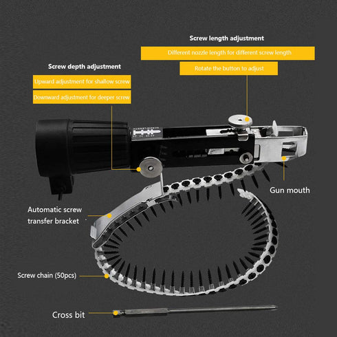 Automatic Nail Gun Adapter, Professional Adjustable Screw Spike Chain for Electric Drill Attachment