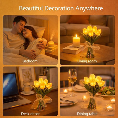 15-Pack Radiant Romantic Tulip Light, Twinkling Tree Tulips Lamp, Never-Fade Artificial Tulips, Ambient Night Light