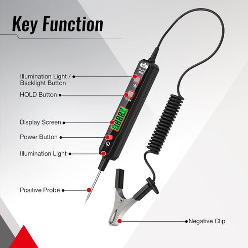 HABOTEST Test Light Automotive, 0.8V-100V DC Buzzer Circuit Tester with Sharp Probe and Flashlight