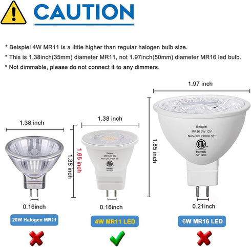 Beispiel MR11 Gu4.0 Bi-pin LED Light Bulb 4W 12VAC/DC Warm White for Outdoor Landscape Lighting, Pack of 4