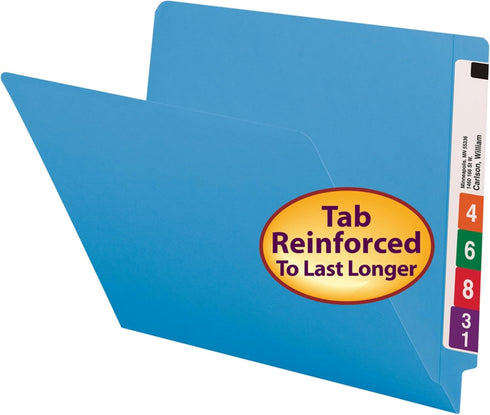 Smead End Tab File Folder, Shelf-Master Reinforced Straight-Cut Tab, Blue, Letter Size, 100 per Box