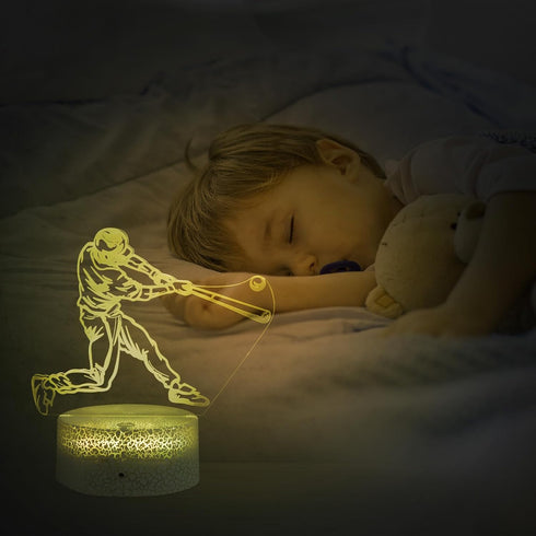 3D Baseball Man Night Light for Kids for Teens Boys Girls Birthday Christmas Gift,with Smart Touch and Remote