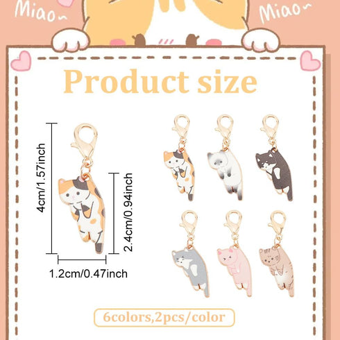 WEBEEDY 12 Pieces Enamel Badge Reel Charm - 6 Colors Cat Animal Badge Holder Charms for ID Card